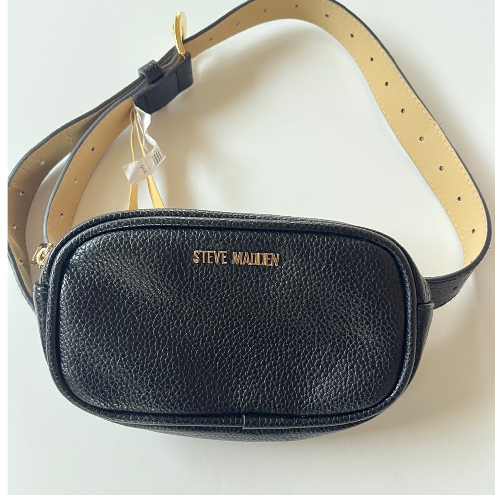 Steve Madden Black Faux Leather Fanny Bag Belt Bag Size Large
